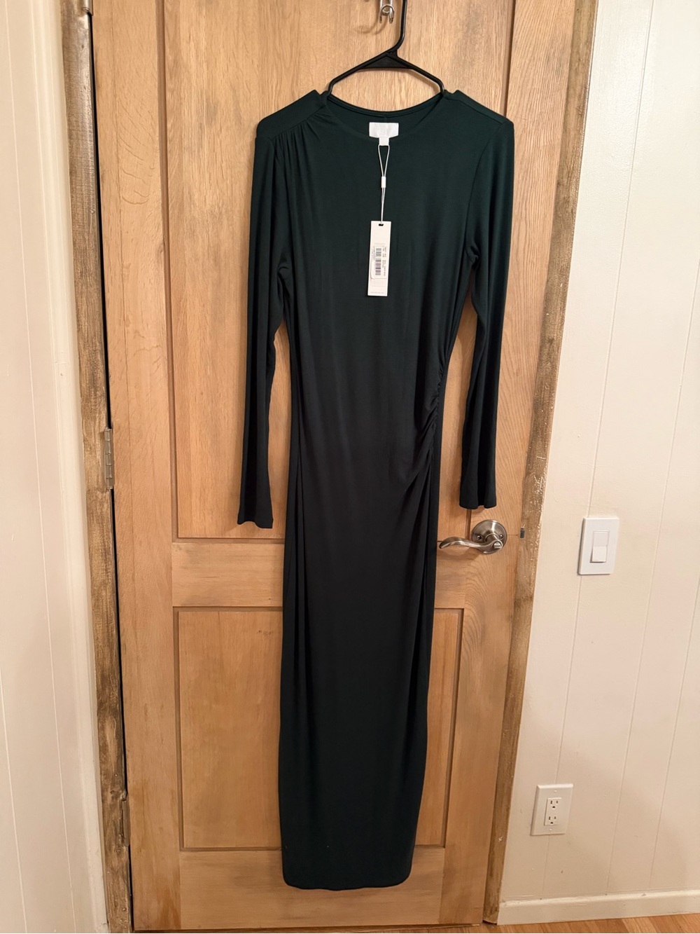Everlane Long Sleeve Ruched Maxi Dress - Dark Green - Picture 2 of 7
